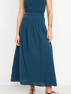 (NWT) Old Navy - cotton navy high-waisted crinkle smocked maxi skirt (large)